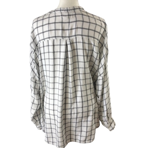 Lou and Grey for Loft Henley Style Blouse Women L Window Pane Plaid - Picture 6 of 9
